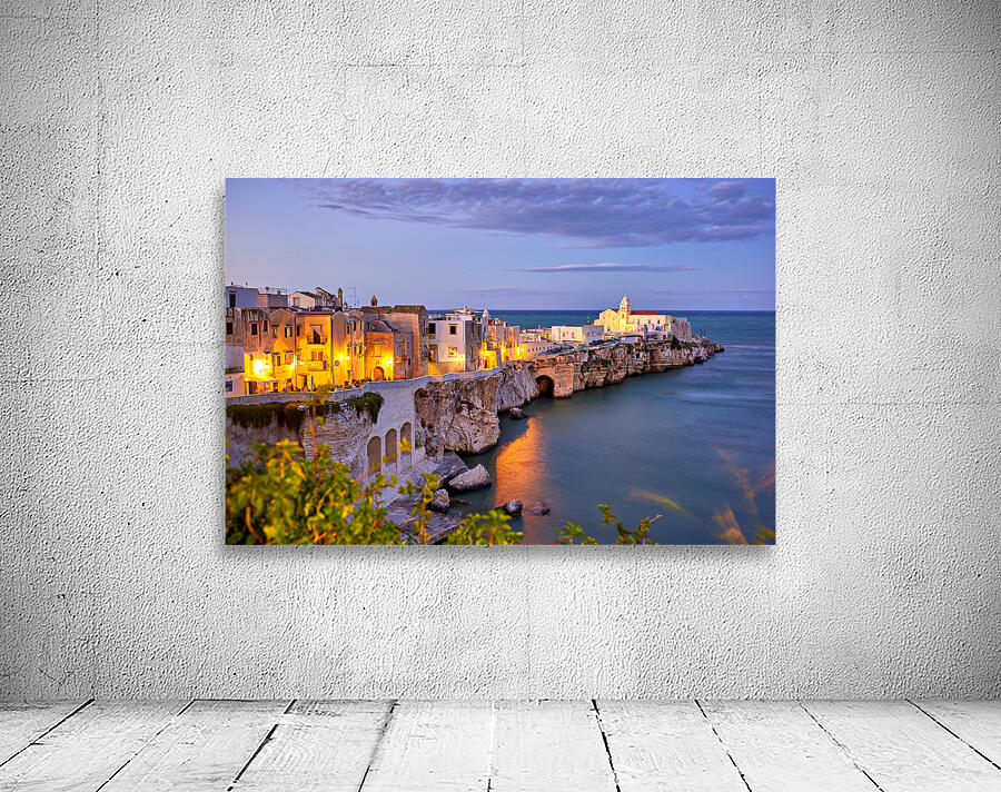 Vieste Gargano. Apulia Puglia Italy. Cape San Francesco and San Francesco church at sunset Wall Preview