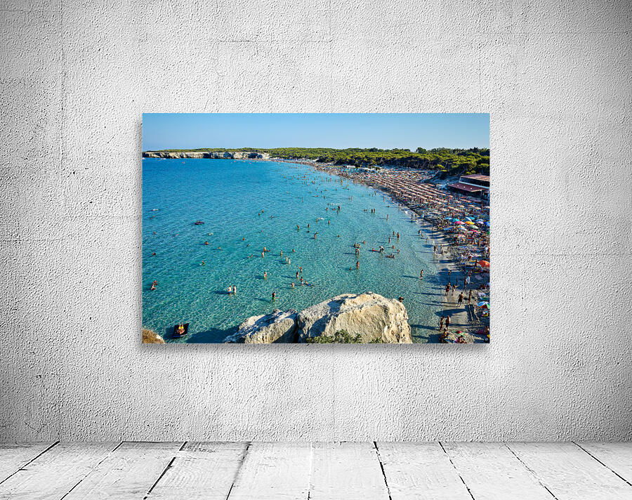 Apulia Puglia Salento. Italy. Torre dellOrso. Melendugno. Aerial view of the beach Wall Preview