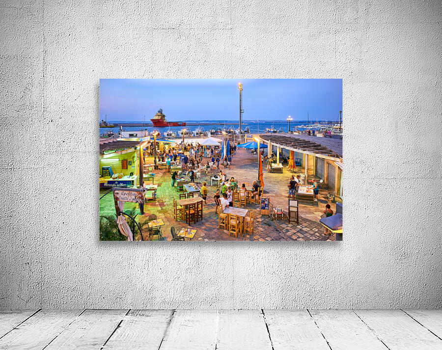 Salento. Apulia Puglia Italy. Gallipoli. Fish restaurants at the harbour Wall Preview