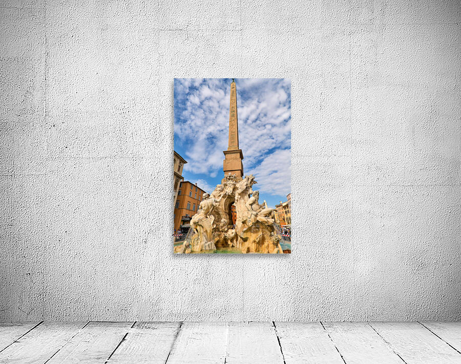 Rome Lazio Italy. Fontana dei Quattro Fiumi Fountain of the Four Rivers is a fountain in the Piazza Navona. It was designed in 1651 by Gian Lorenzo Bernini for Pope Innocent X Wall Preview