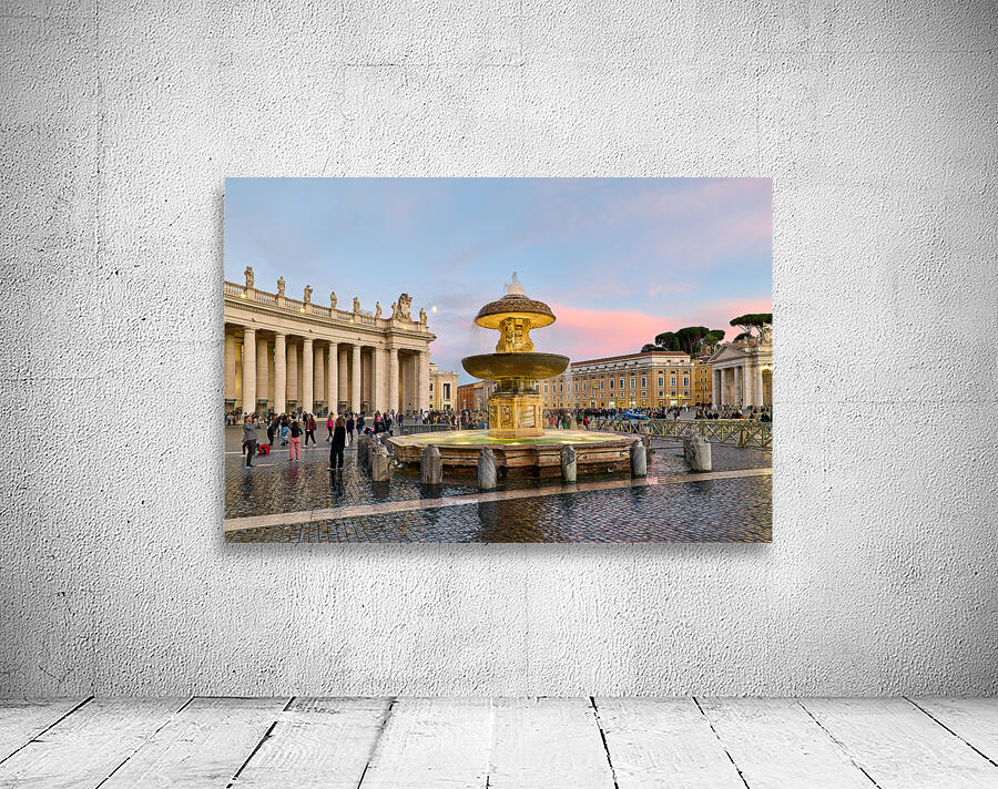 Rome Lazio Italy. Saint Peters Square at dusk. The fountain by Bernini Wall Preview