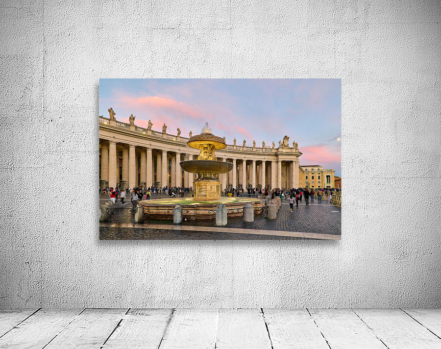 Rome Lazio Italy. Saint Peters Square at dusk. The fountain by Bernini Wall Preview