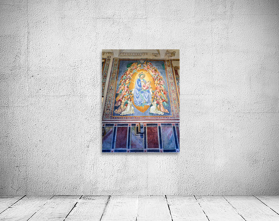 San Gimignano. Tuscany. Italy. Frescoes in the church of San Lorenzo in Ponte. Madonna col Bambino in gloria Madonna with Child in Glory by Simone Martini Wall Preview