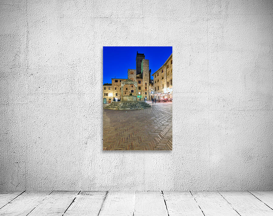 San Gimignano. Tuscany. Italy. Piazza della Cisterna at sunset Wall Preview
