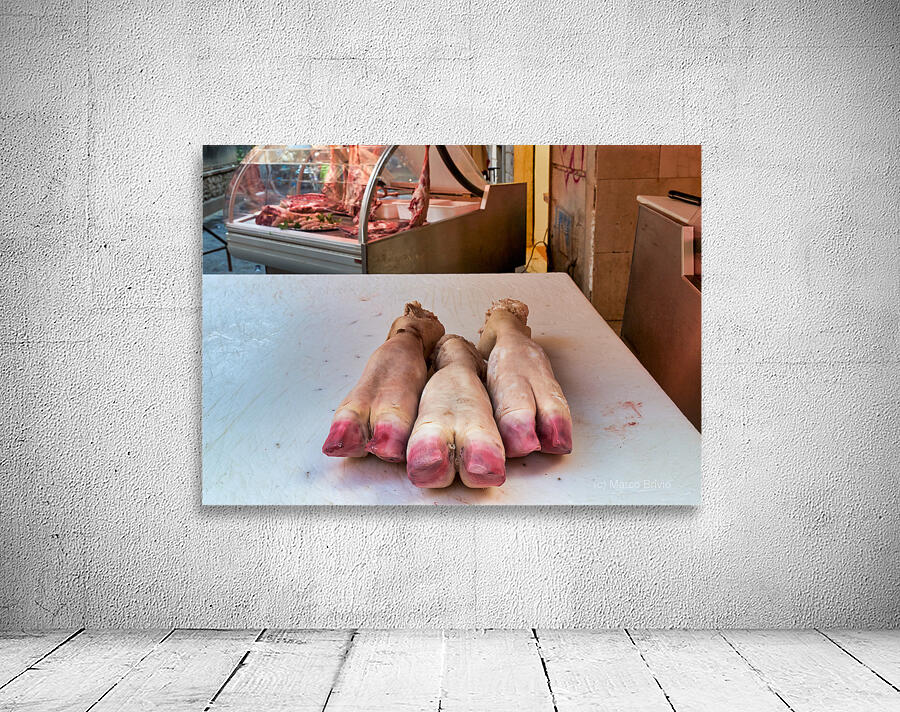 Piscaria the street daily market in Catania Sicily Italy. Fresh fish meat vegetables Wall Preview