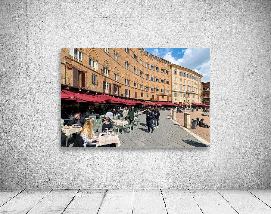 Siena Tuscany Italy. Restaurants in Piazza del Campo Wall Preview