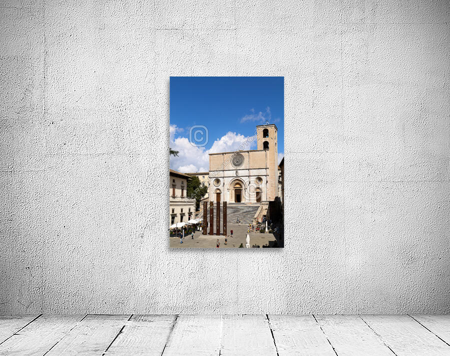 Todi Umbria Italy. Concattedrale della Santissima Annunziata. Cathedral. Piazza del Popolo. The statue Quattro Stele by Arnaldo Pomodoro Wall Preview