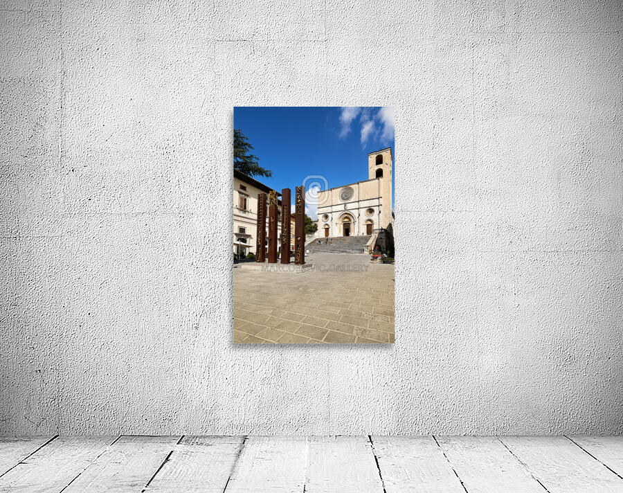 Todi Umbria Italy. Concattedrale della Santissima Annunziata. Cathedral. Piazza del Popolo. The statue Quattro Stele by Arnaldo Pomodoro Wall Preview