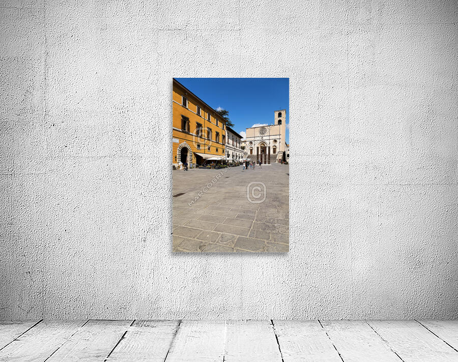 Todi Umbria Italy. Concattedrale della Santissima Annunziata. Cathedral. Piazza del Popolo. The statue Quattro Stele by Arnaldo Pomodoro Wall Preview