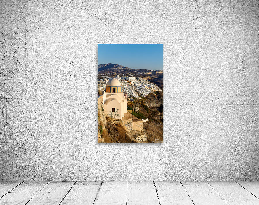 Iconic Santorini village and church overlooking caldera. Wall Preview