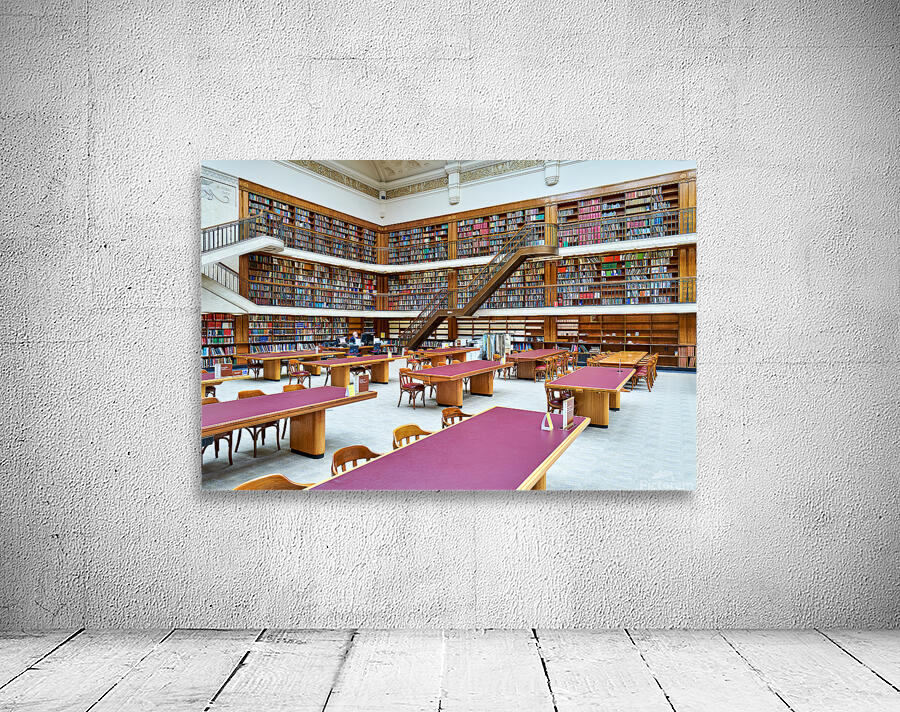 Grand library in Sydney with tall bookshelves and study areas Wall Preview