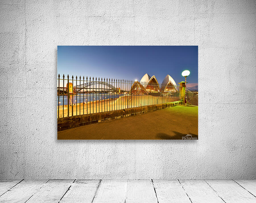 Sydney Opera House and Harbour Bridge at dusk. Wall Preview