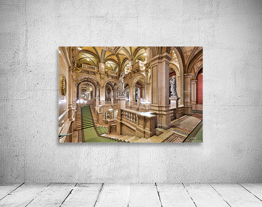 Opulent grand staircase in a historic opera house. Wall Preview