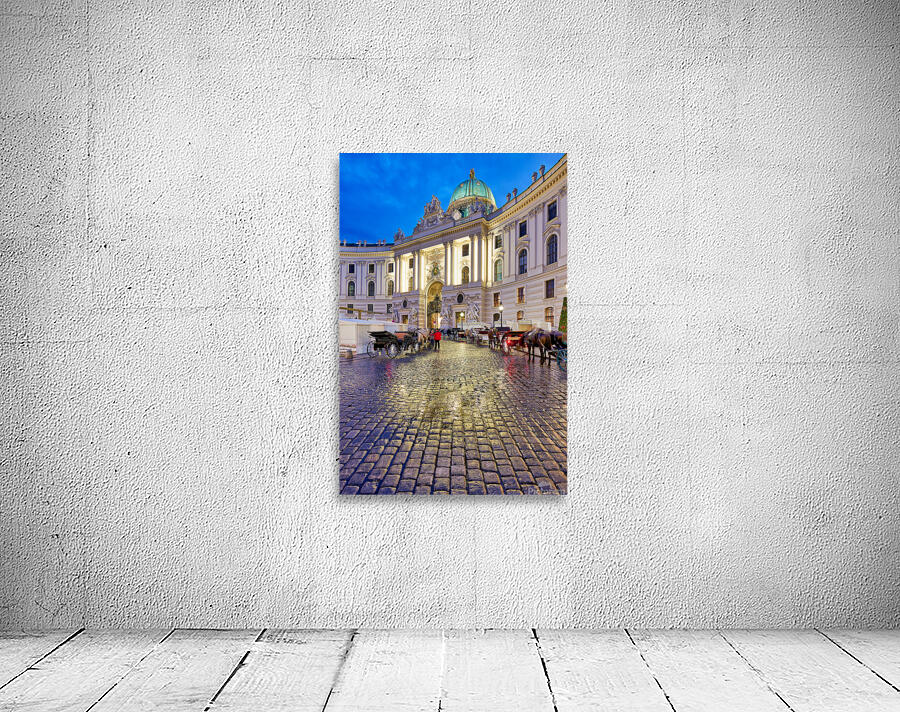Hofburg Palace Vienna at night with horse drawn carriages. Wall Preview
