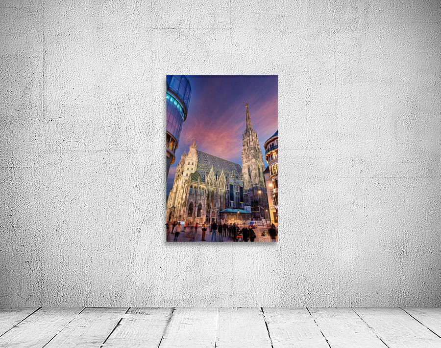 St. Stephens Cathedral Vienna at twilight with people. Wall Preview