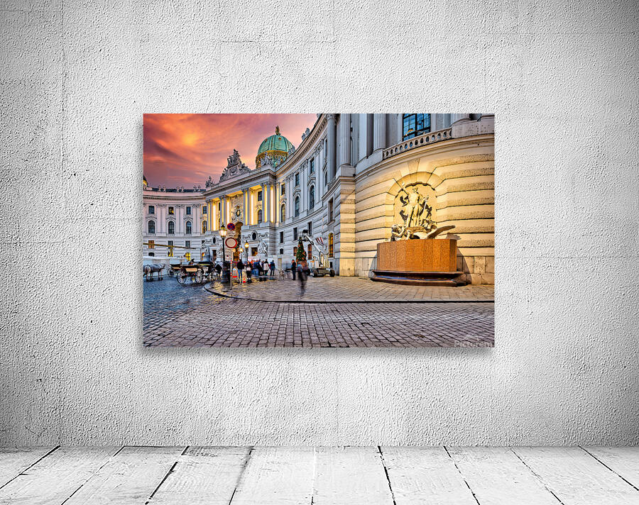 Hofburg Palace Vienna illuminated at dusk with festive street  Wall Preview