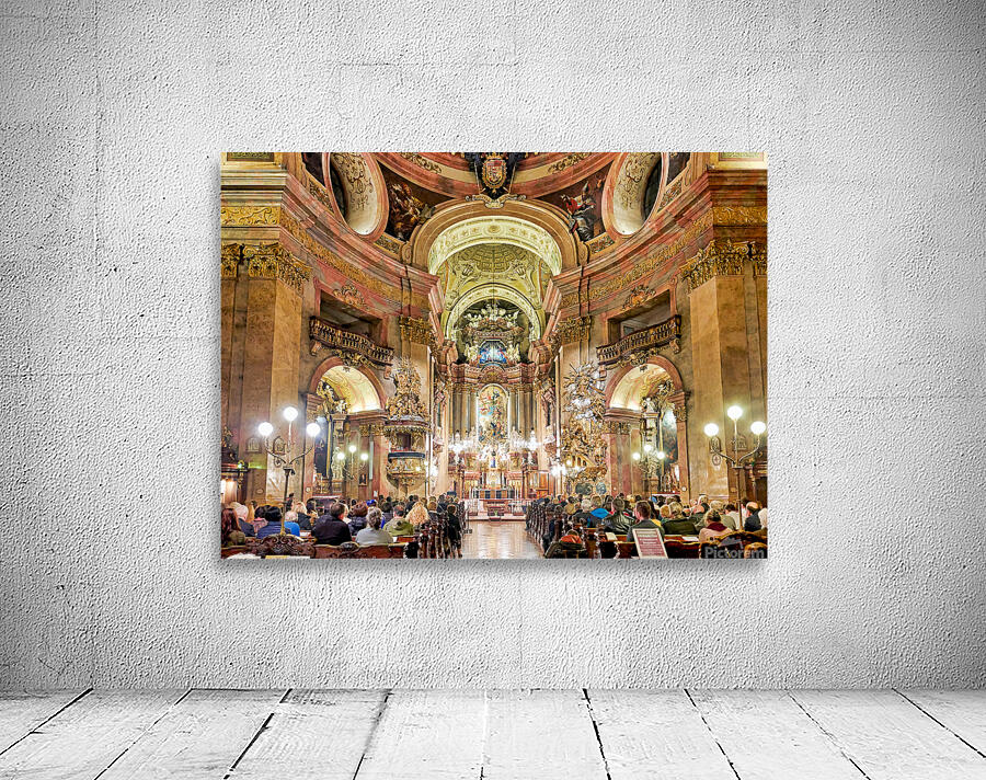 People attending a Requiem service in an ornate church. Wall Preview