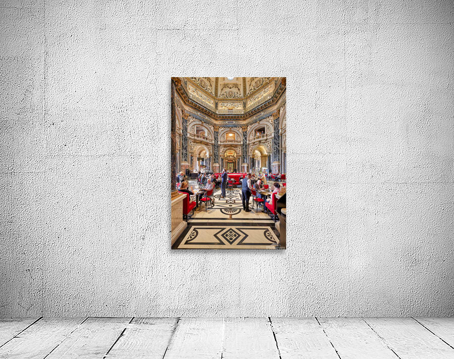 People dining in a grand ornate museum cafe. Wall Preview