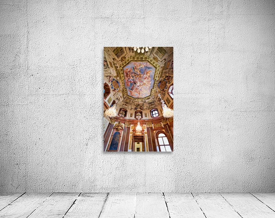 Grand baroque hall with elaborate ceiling fresco and crystal cha Wall Preview