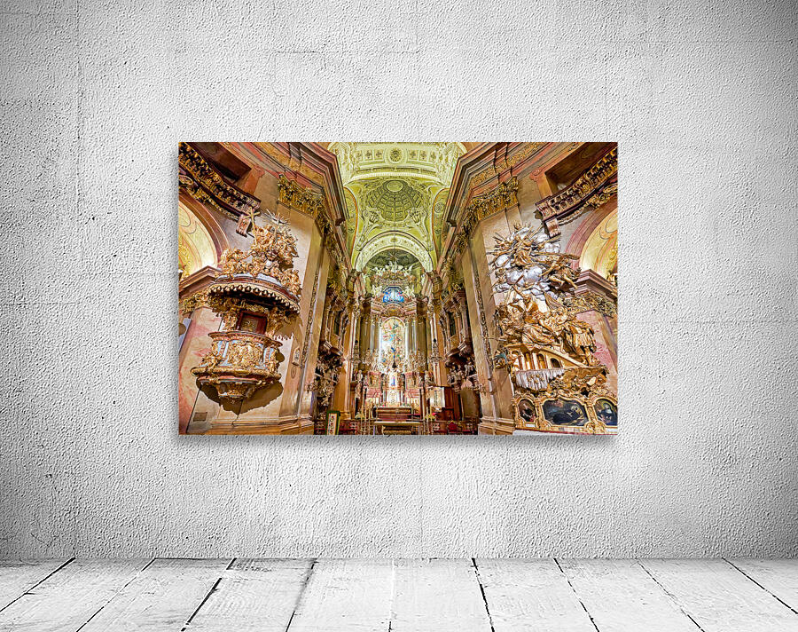 Stunning Baroque church interior rich with gold and religious a Wall Preview
