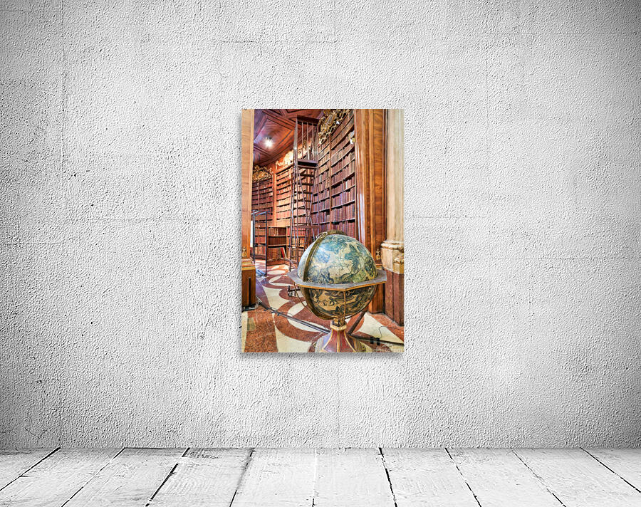 Historic library interior with globe books and rolling ladder. Wall Preview