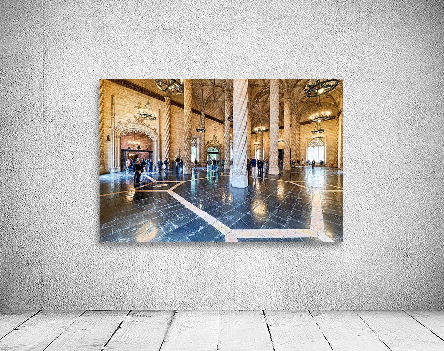 Visitors explore Lonja de la Seda in Valencia Spain Wall Preview