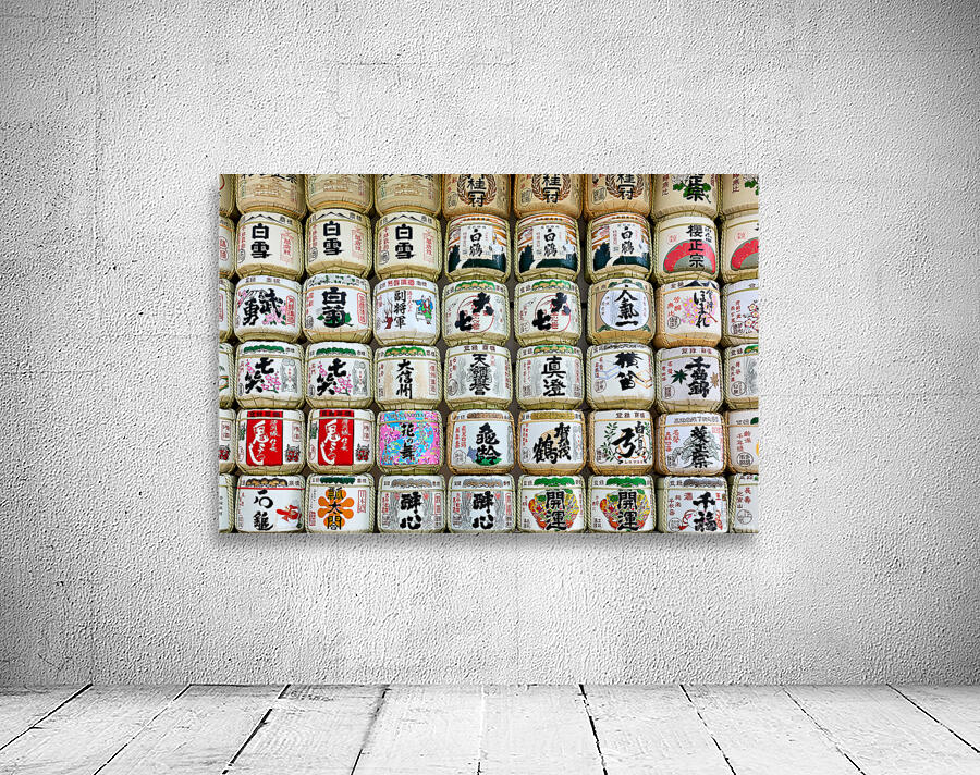 Sake barrels lined up at Meiji Jingu in Tokyo Japan Wall Preview