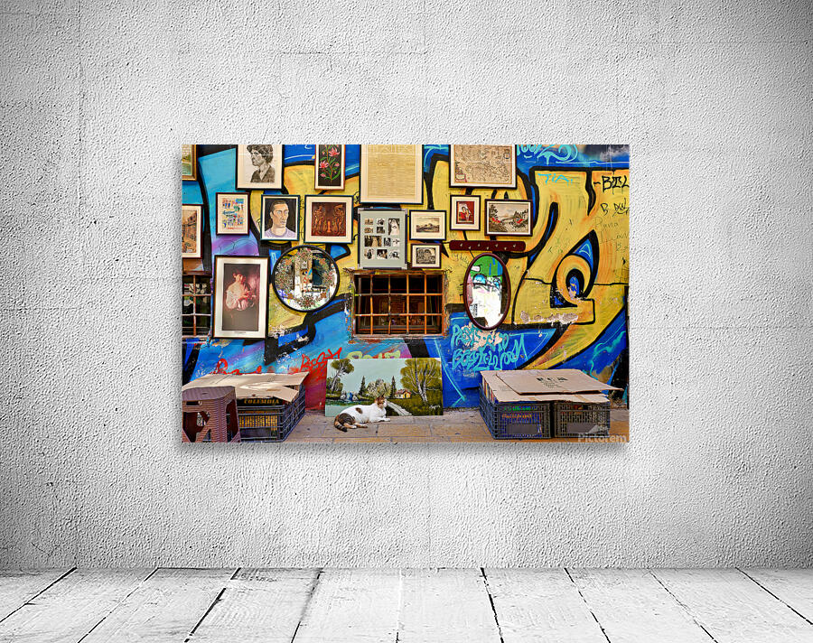 Flea market scene in Monastiraki Athens with colorful wall art Wall Preview