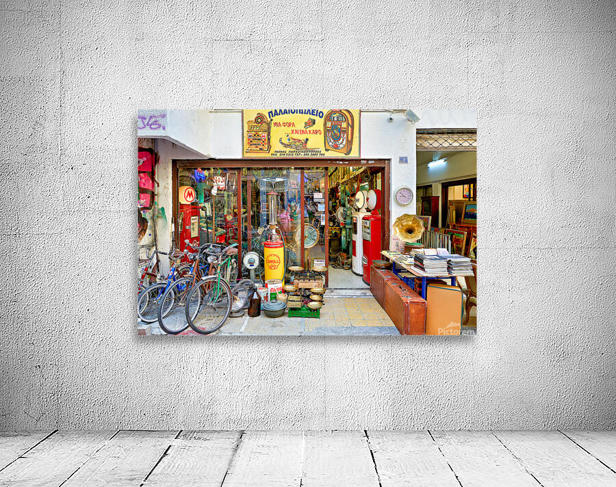 Flea market shopping in Monastiraki Athens Greece with vintage i Wall Preview