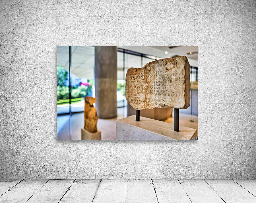 Exploring ancient inscriptions at the Acropolis Museum in Athens Wall Preview