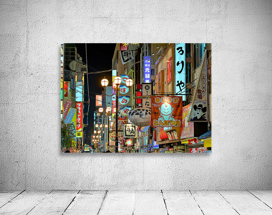 Illuminated signboards in Dotonbori District at sunset in Osaka Wall Preview