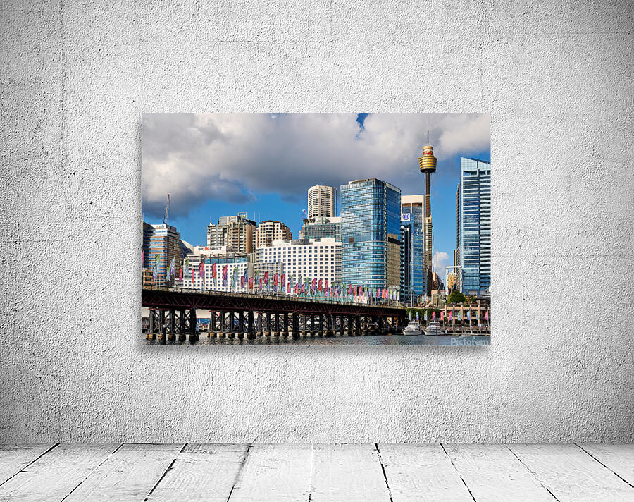 Sydney Harbour skyline with bridge and flags. Wall Preview