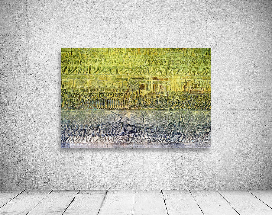 Ancient bas reliefs depicting processions deities and battles. Wall Preview