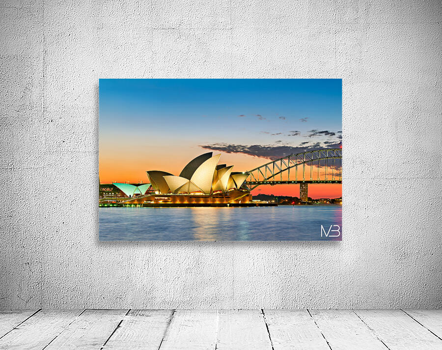 Sydney Opera House and Harbour Bridge at sunset. Wall Preview