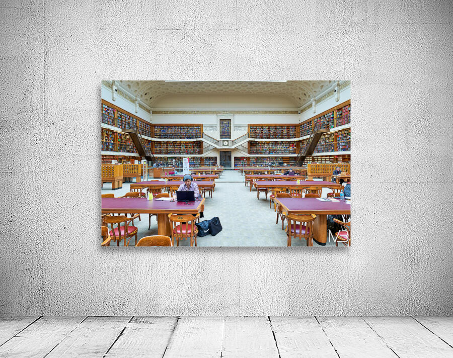 Grand library in Sydney with students and researchers at work Wall Preview