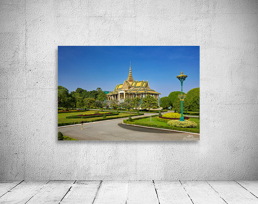Golden roofed palace in lush gardens Phnom Penh Cambodia. Wall Preview
