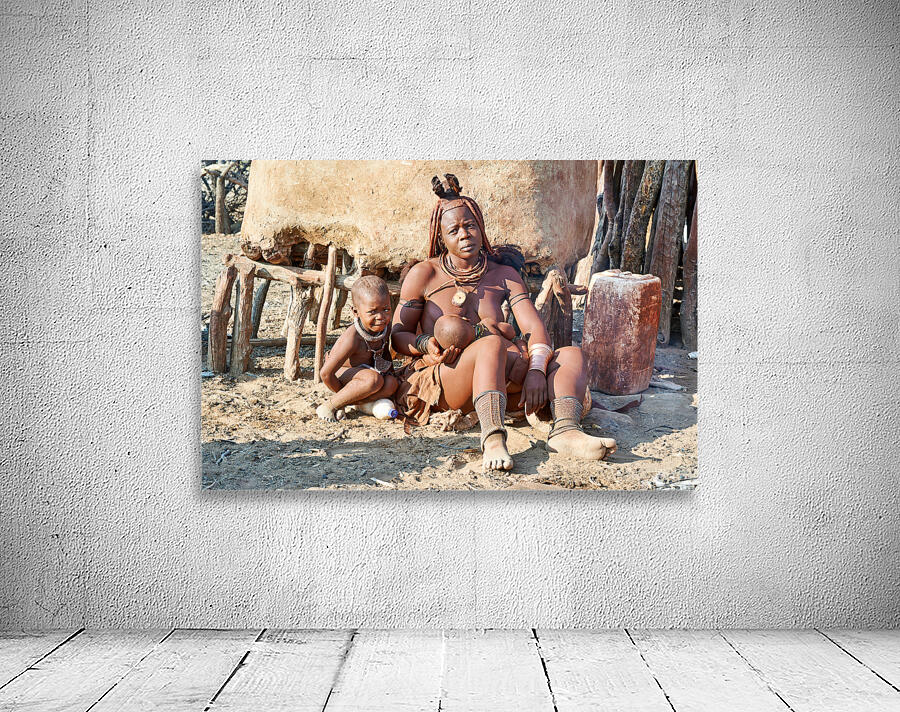 Mother and son in Himba village in Kunene Region of Namibia Wall Preview