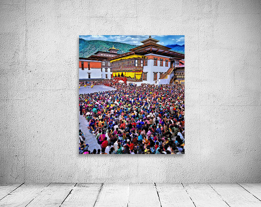 Large crowd at a traditional Bhutanese festival. Wall Preview