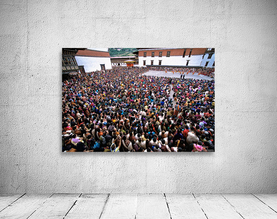 Bhutanese festival: crowd watches traditional dance in monastery Wall Preview