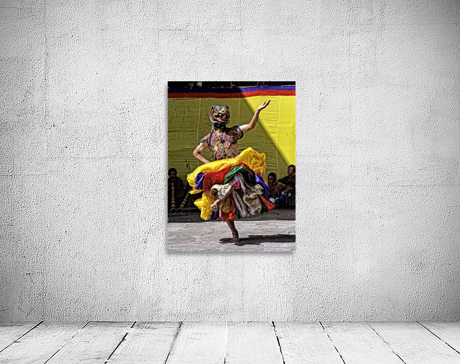 Vibrant masked dancer performs traditional dance. Wall Preview