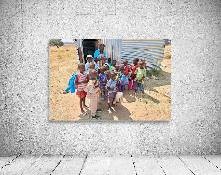 Students gather outside a school in Kavango Region Namibia Wall Preview