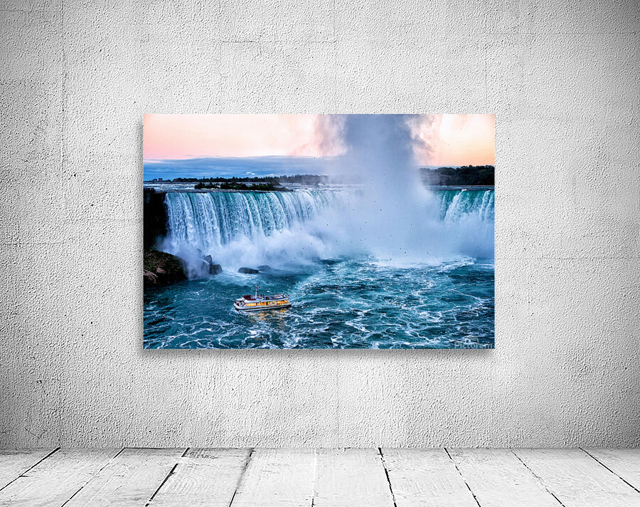 Hornblower boat approaches powerful Niagara Falls. Wall Preview