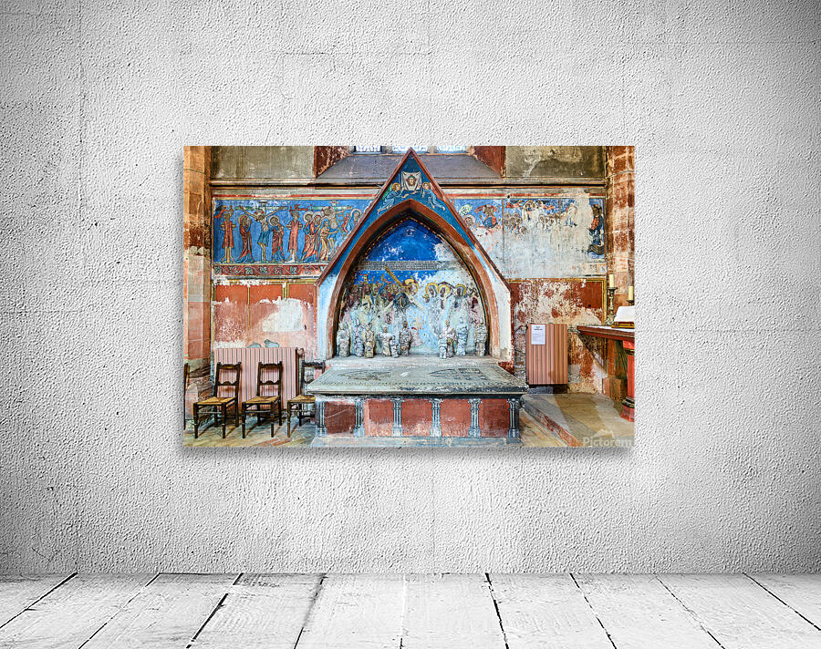 Old wall art and stone altar inside Saint Pierre le Jeune church Wall Preview