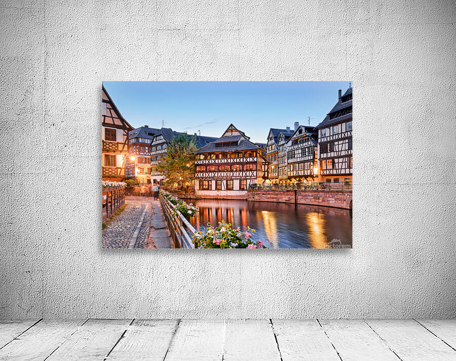 Evening in Petit France with timber framed houses by water Wall Preview