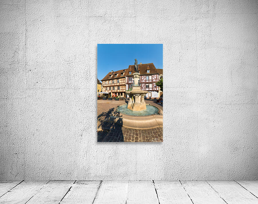 Timber framed houses and fountain in Petite Venise Colmar France Wall Preview