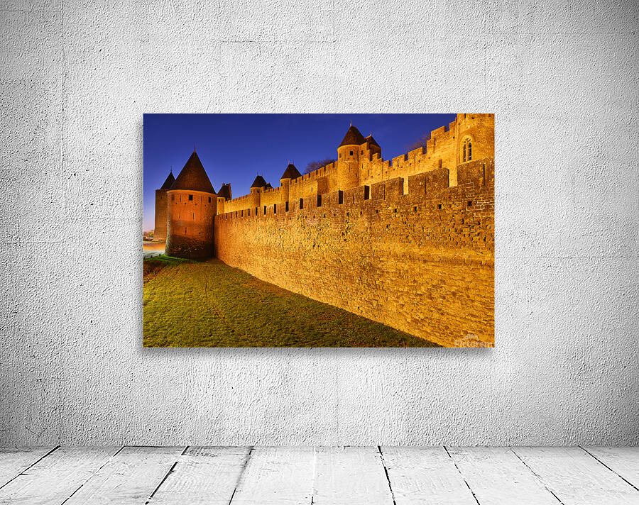Exploring the ancient walls of Carcassonne in France at twilight Wall Preview