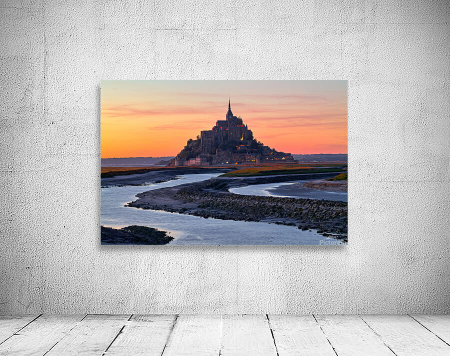 Mont Saint Michel in Normandy at dusk with river and landscape Wall Preview