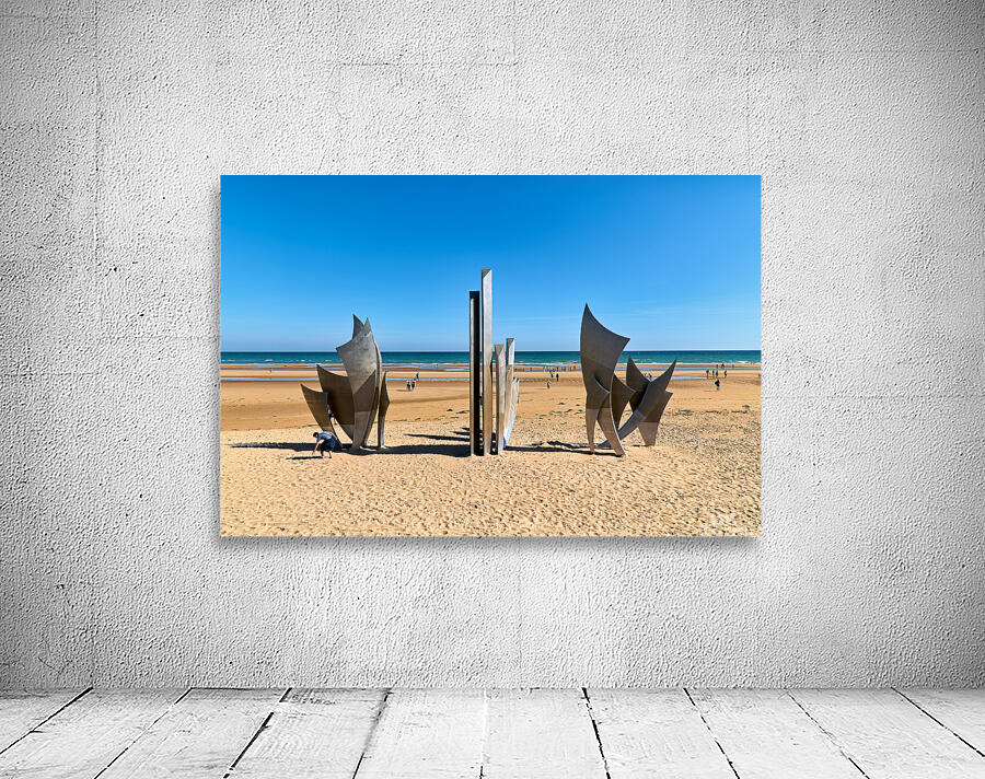 Visit to Omaha Beach in Normandy France with memorial sculpture Wall Preview