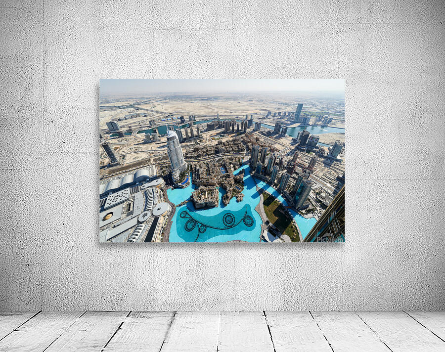 Skyline view of Dubai with skyscrapers and artificial lake Wall Preview