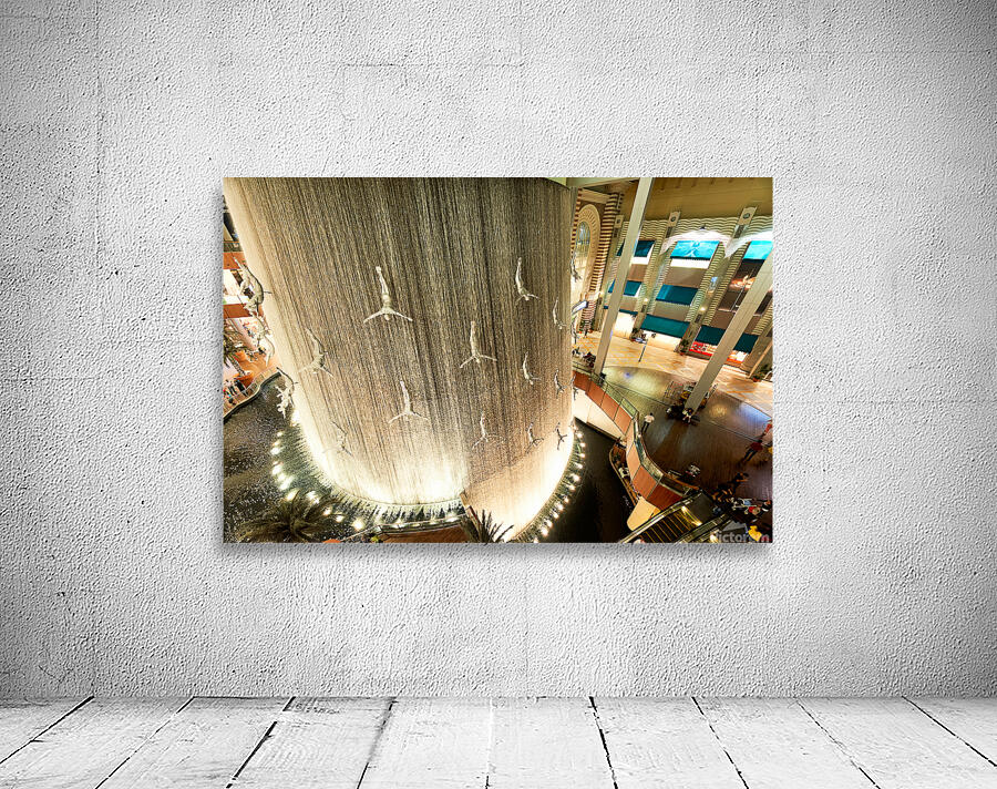 Diving sculptures at Dubai Malls waterfall showcase unique art Wall Preview